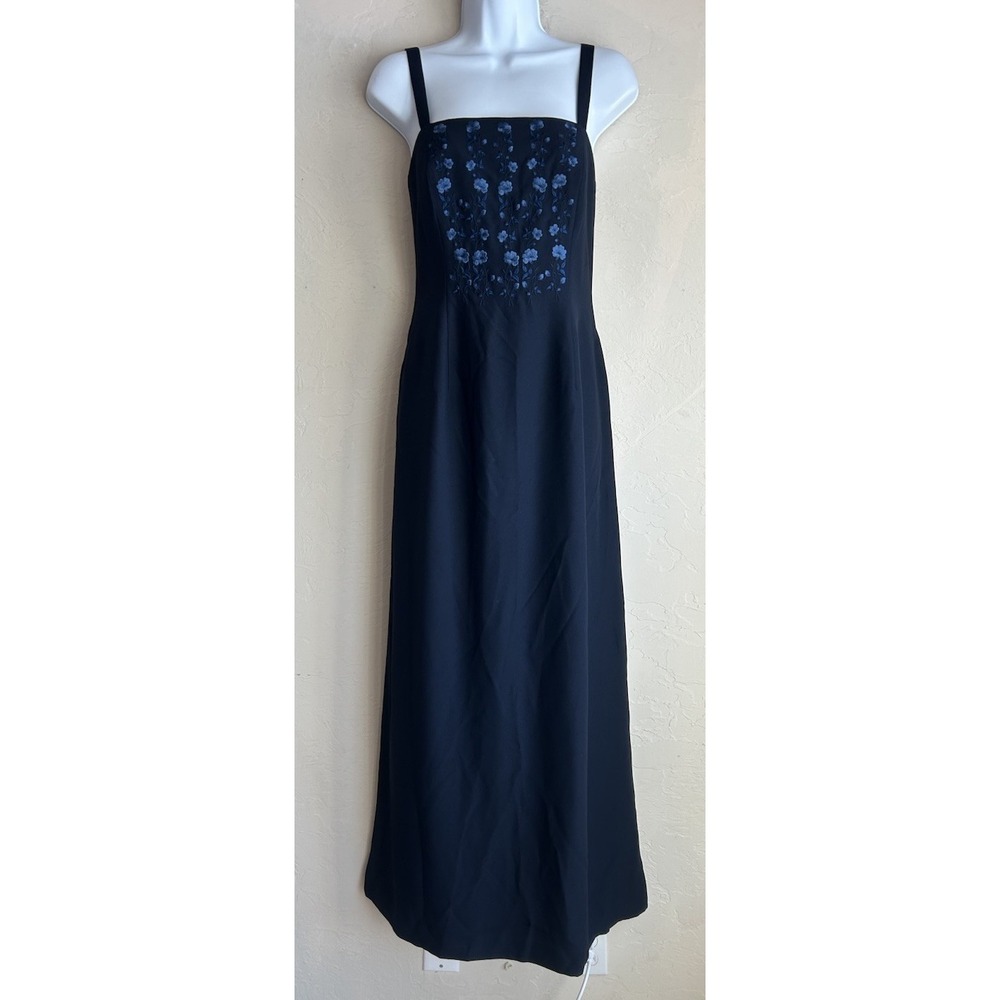 Vintage 90s Y2K‎ Adrianna Papell Formal Maxi Gown 8 Boning Blue Floral Grunge